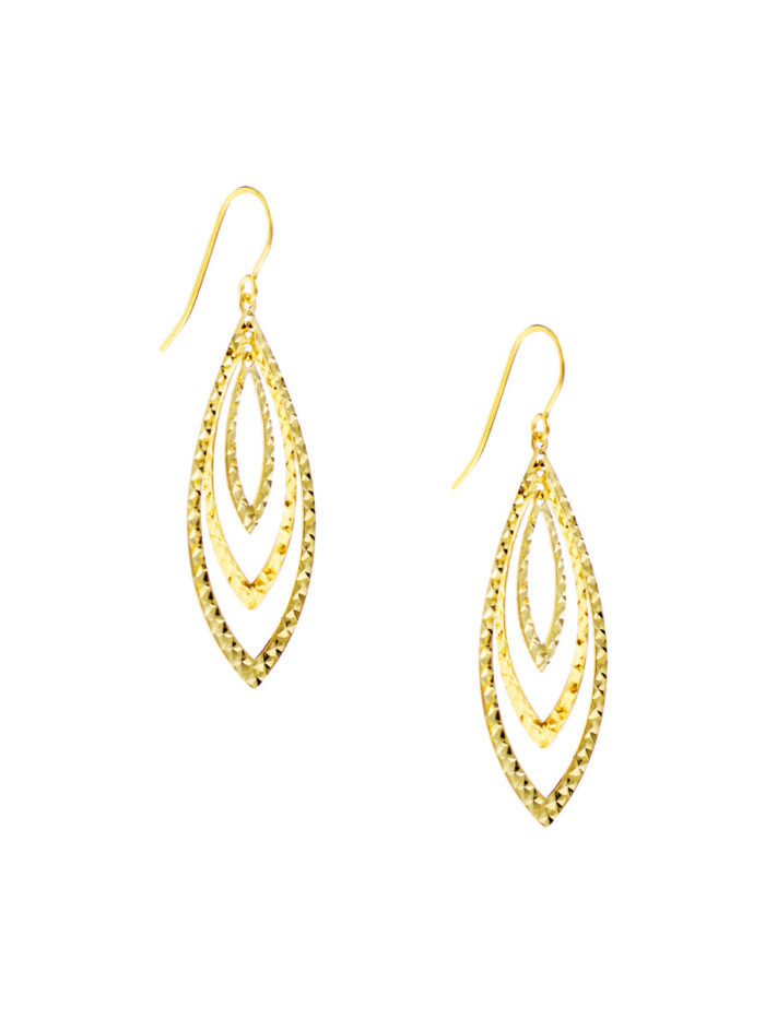 Triple Marquise Earrings on Fish Hook - 14K Yellow Gold - by Dazyle