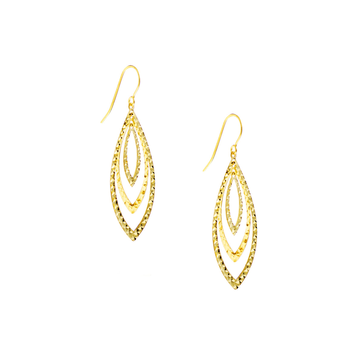 Triple Marquise Earrings on Fish Hook - 14K Yellow Gold - by Dazyle