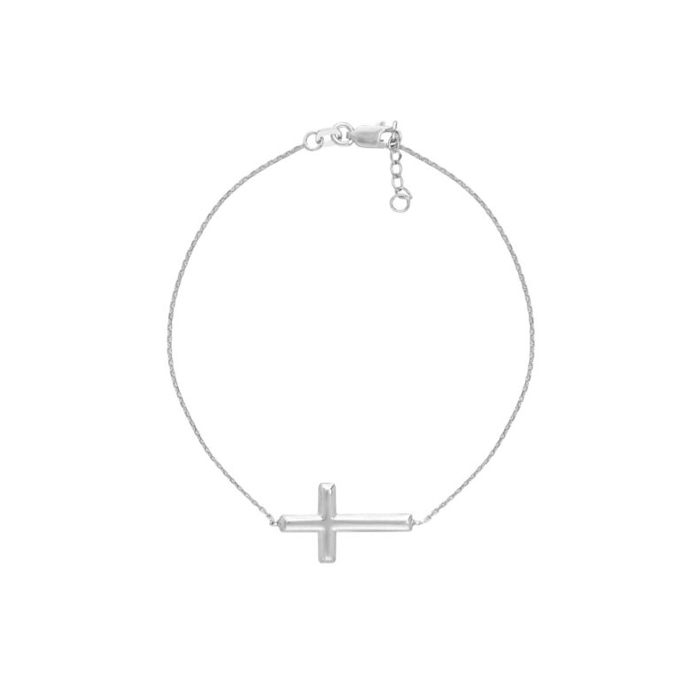 Sterling Silver Sideways Cross Bracelet - Lobster Closure - Adjustable 7.5 Inches - by Dazyle
