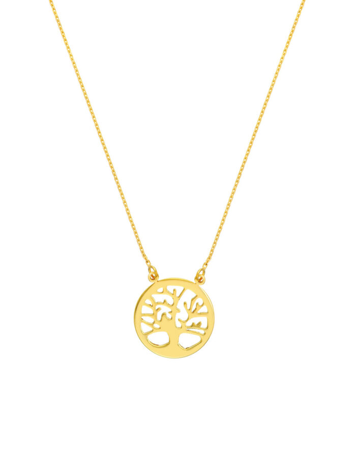 Tree of Life Pendant Adjustable Necklace - 14K Yellow Gold - 18 Inches - by Dazyle