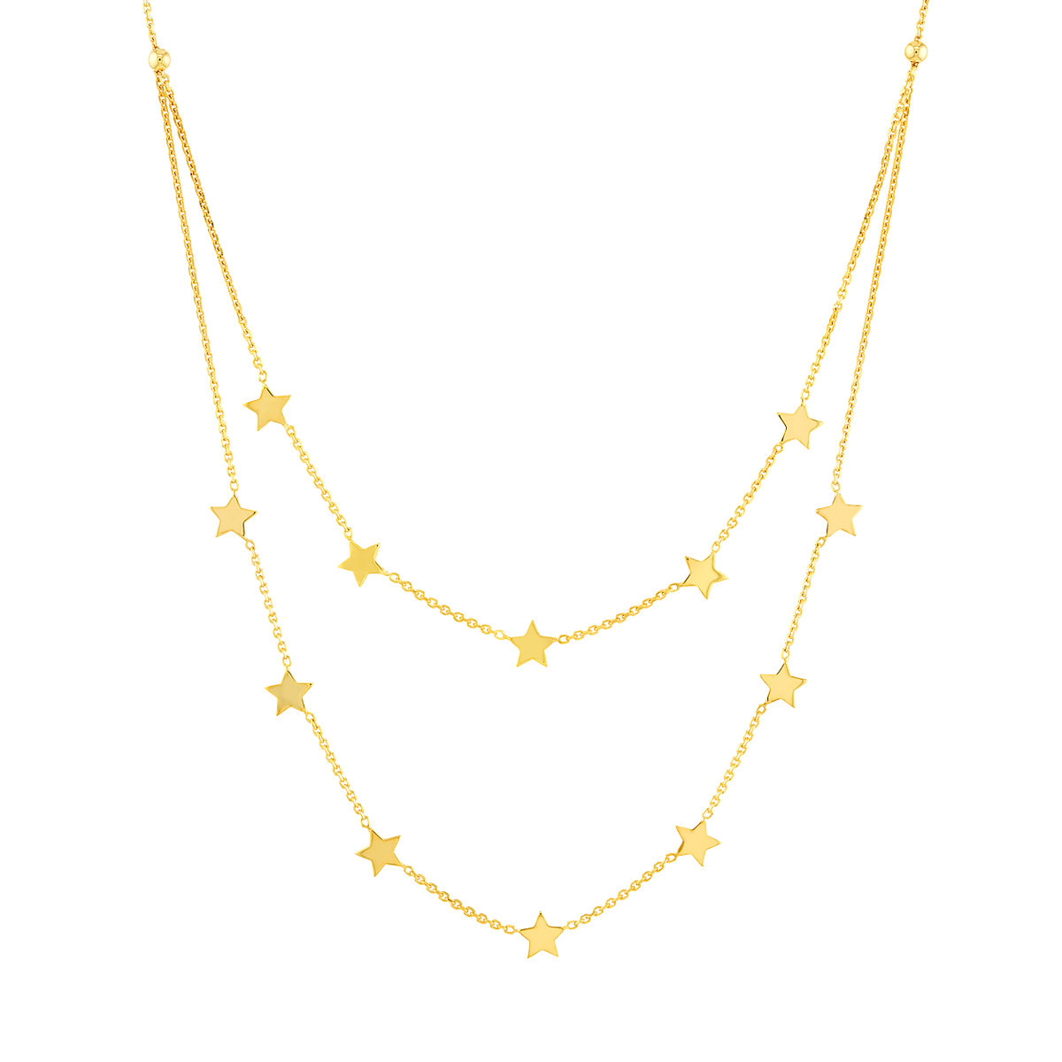 Double Strand Star Station Adjustable Necklace - 14K Yellow Gold 16-18 Inch - by Dazyle