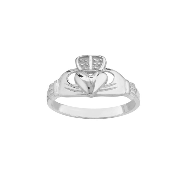 High-Polished Claddagh Ring for Women - 14K White Gold - by Dazyle