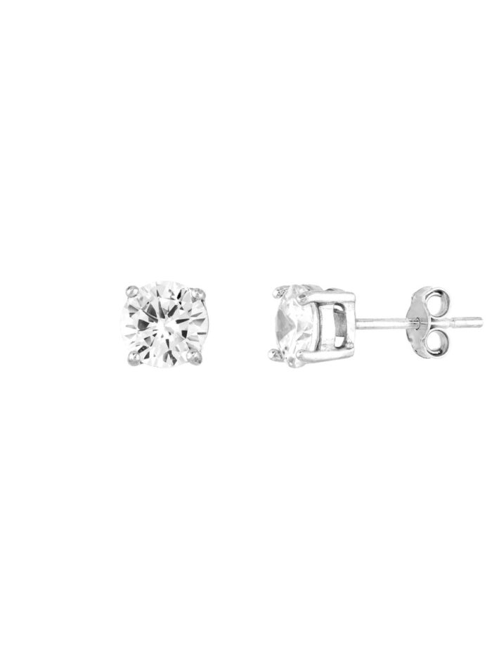 Sterling Silver 6mm Round CZ Stud Earrings - Sterling Silver - by Dazyle