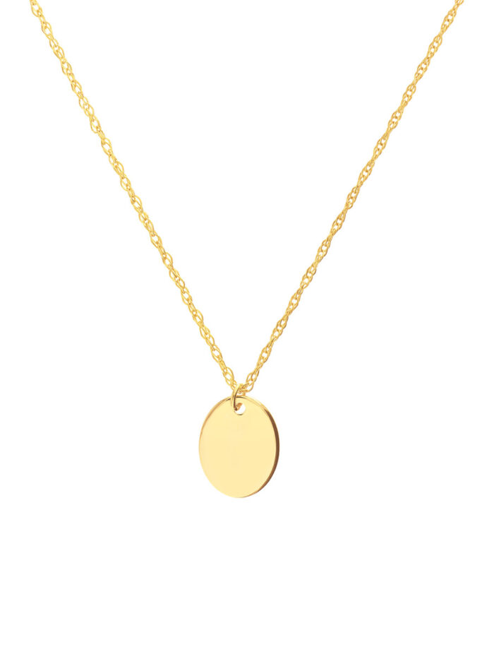 Engravable Mini Oval Pendant Necklace - 14K Yellow Gold Adjustable 16 to 18 Inches - by Dazyle