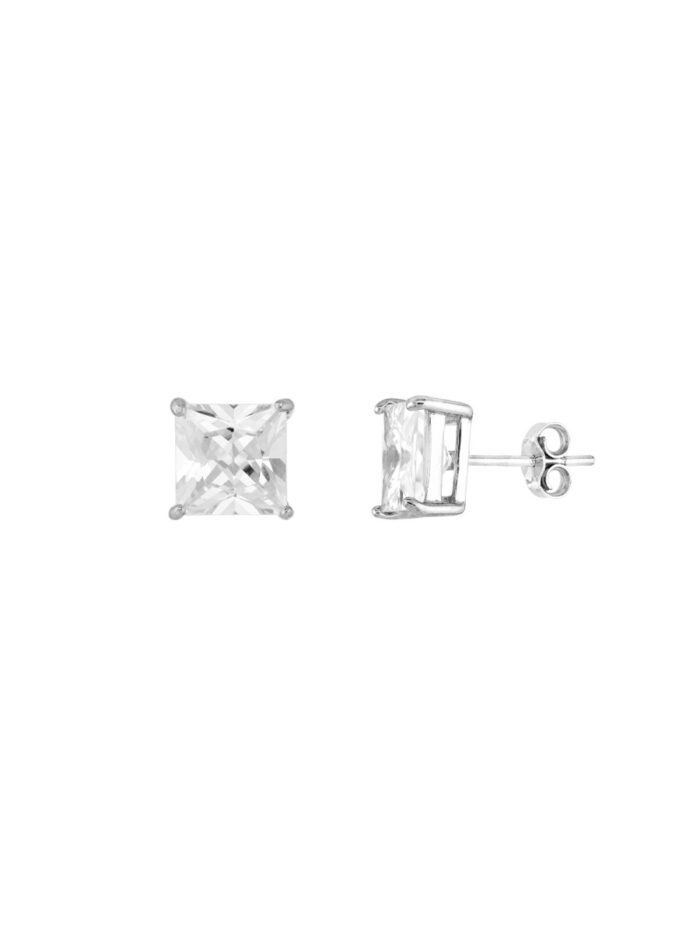 Sterling Silver Square CZ Stud Earrings - Post & Nut Closure - by Dazyle