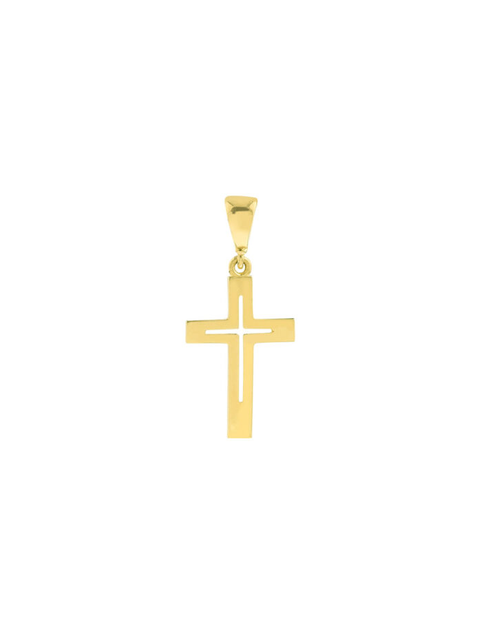 Cutout Cross Pendant High Polished 14K Yellow Gold Bail Closure - by Dazyle