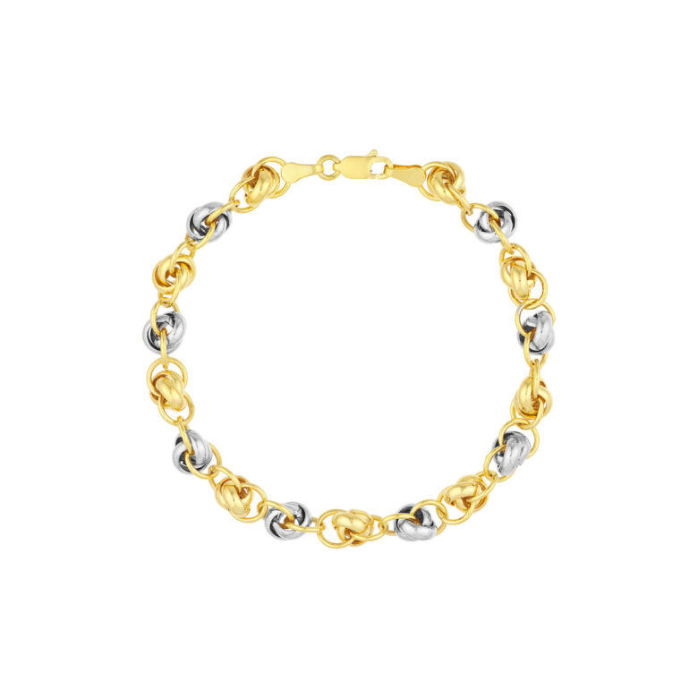 Two-Tone Knotted Link Chain Bracelet - 14K Yellow & White Gold - 7.5 Inch - by Dazyle
