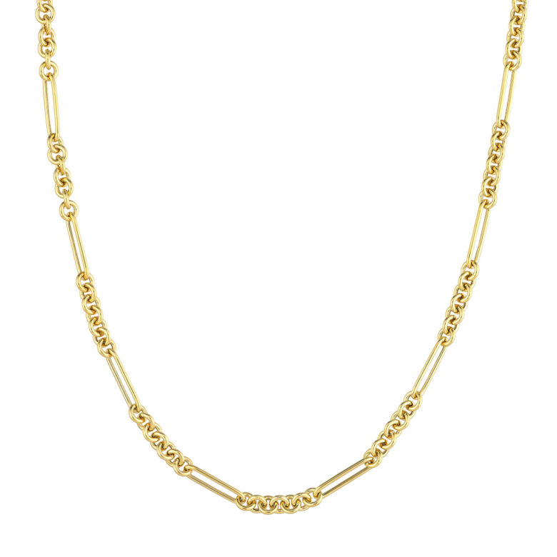 14K Yellow Gold 7+1 Round Paper Clip Chain with Pear Lock - 16 Inch - by Dazyle