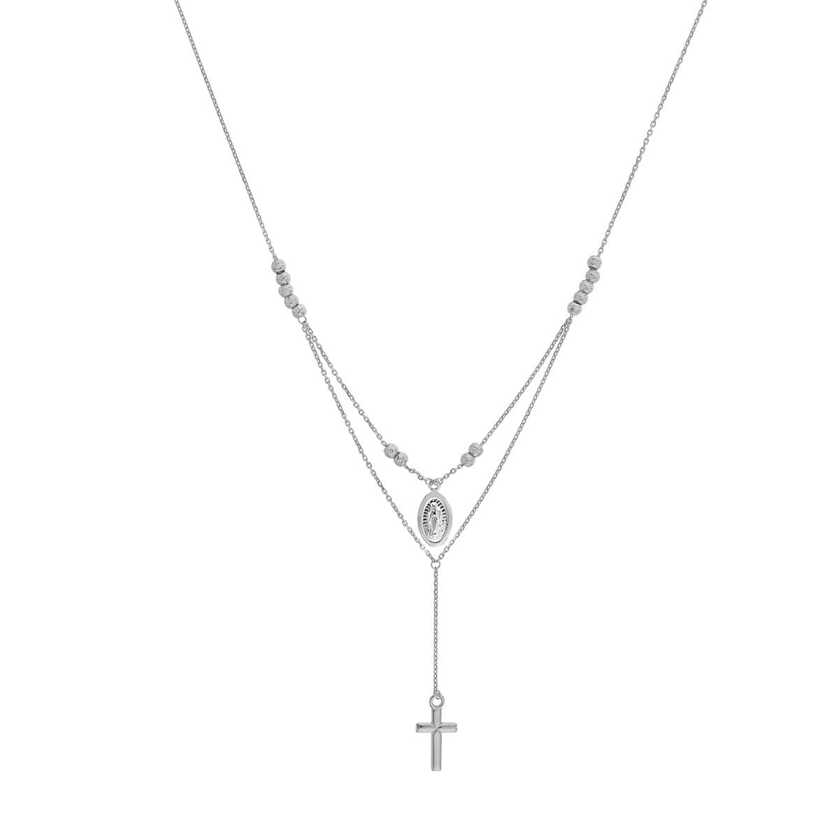Sterling Silver Virgin Mary & Cross Drop Adjustable Choker - by Dazyle