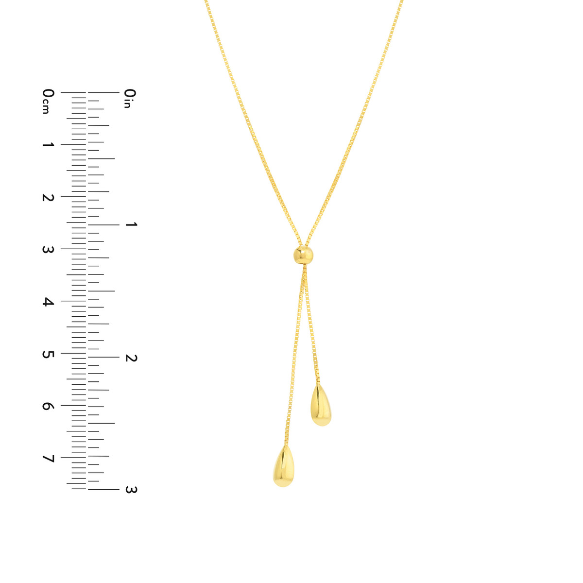 Double Teardrop Lariat Necklace - 14K Yellow Gold - 17 Inch - by Dazyle - Image 5