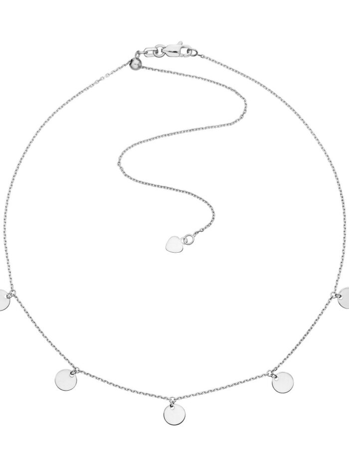 Adjustable Mini Disc Dangles Choker - 14K White Gold Cable Chain - by Dazyle
