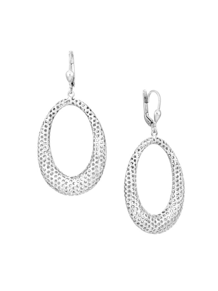 Plated Sterling Silver Open Oval Dangle Earrings - Sterling Silver - by Dazyle