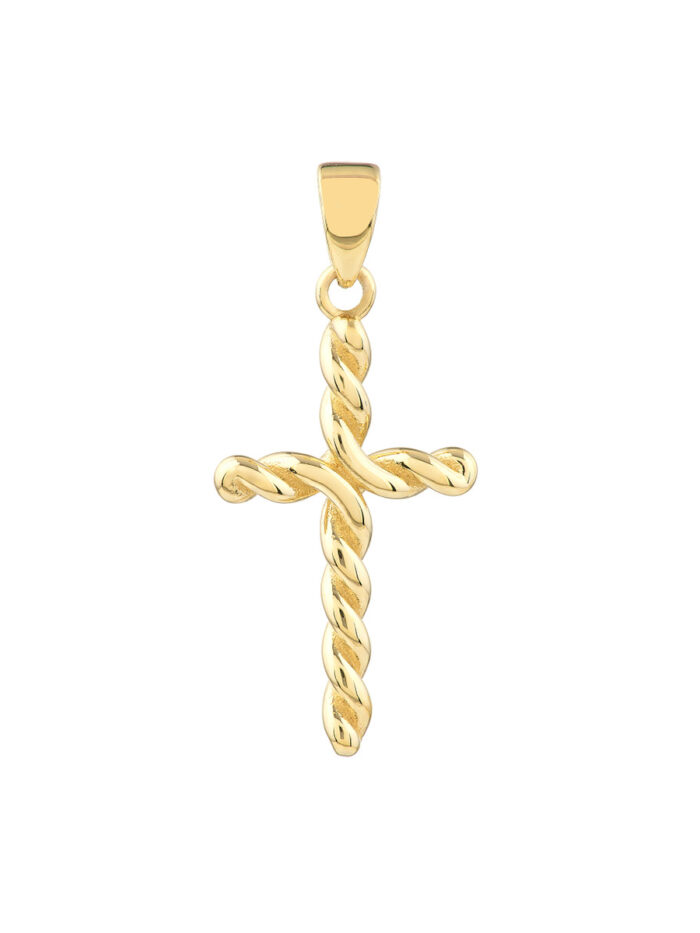 Small Twist Cross Pendant - 14K Yellow Gold - by Dazyle