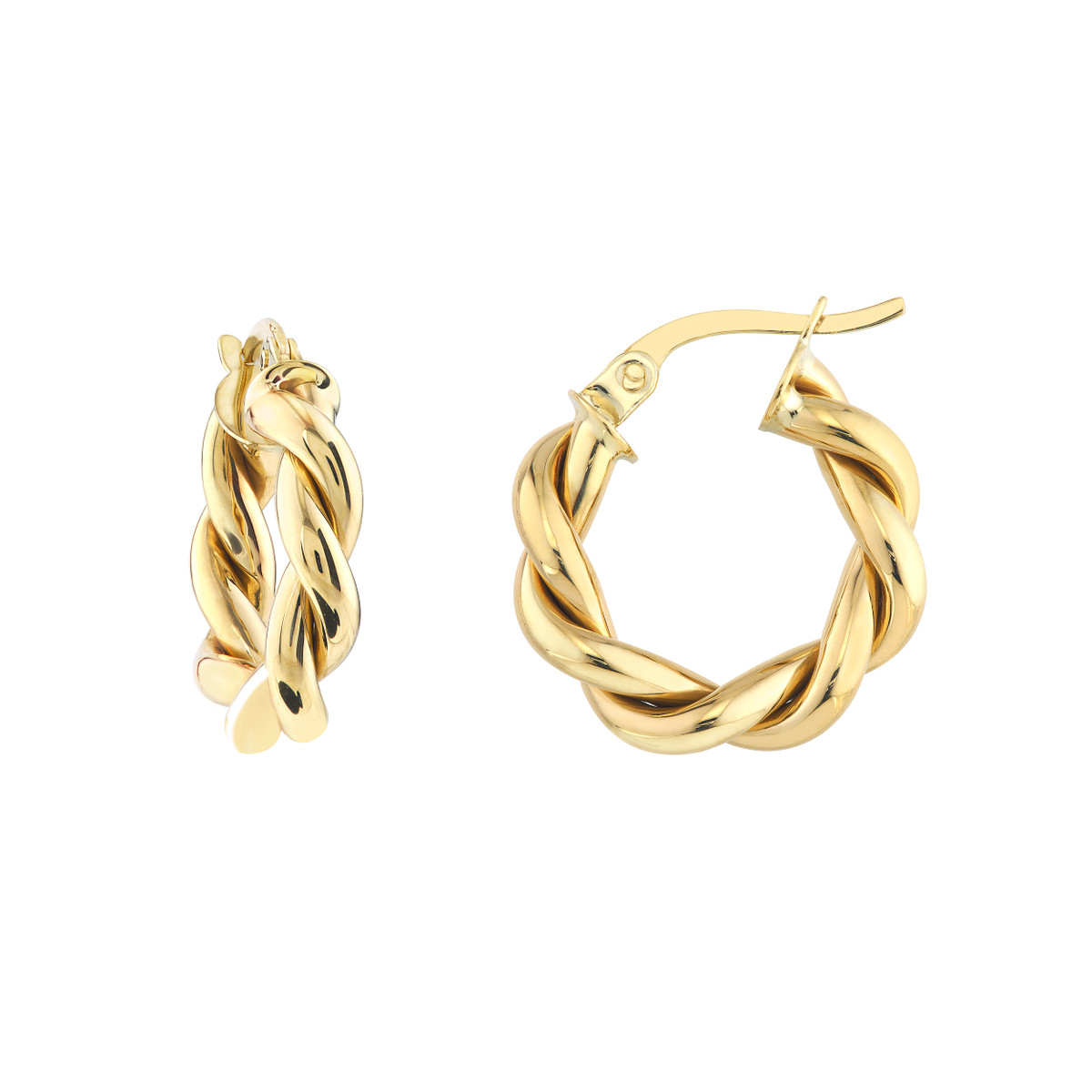 10K Yellow Gold Braided Double Tube Hoop Earrings - Hinge Closure - by Dazyle