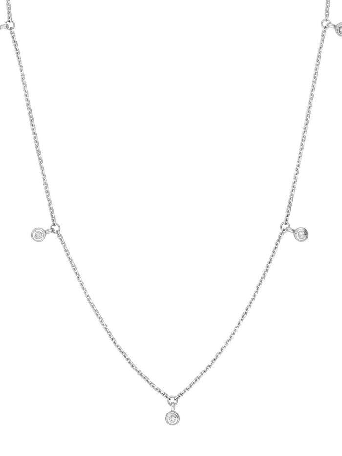 White Gold Diamond Bezel Drops Necklace - Adjustable (18 Inches) - Lobster Closure - by Dazyle