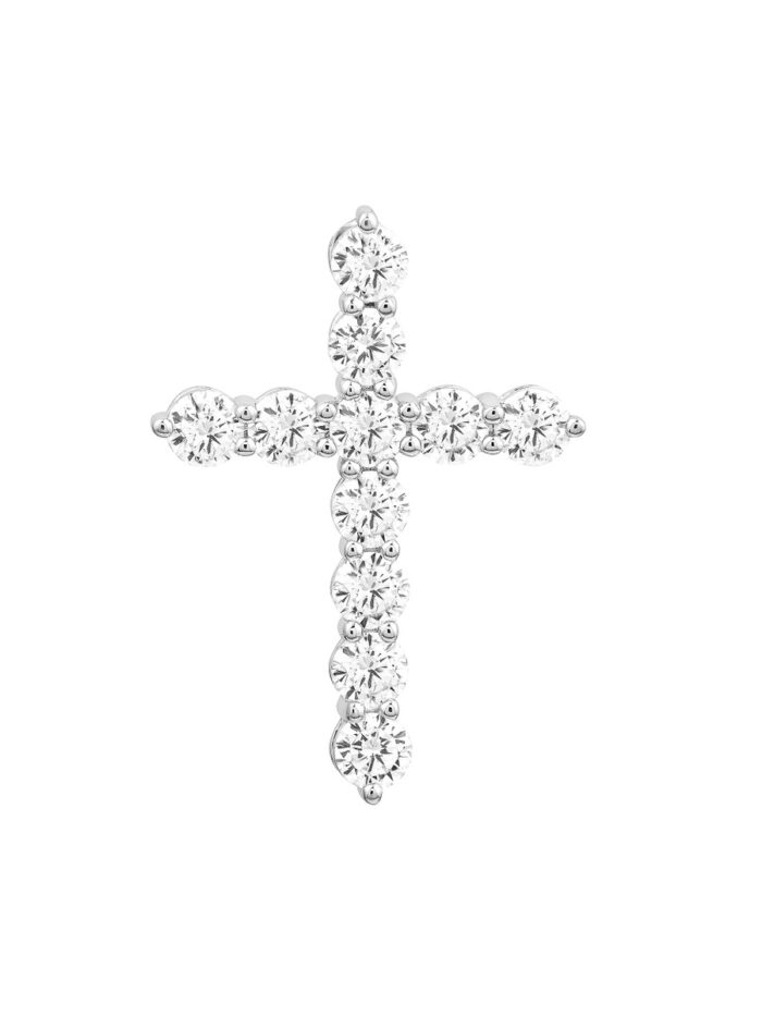 Diamond Cross Pendant 1-5/8tcw - 14K White Gold - by Dazyle