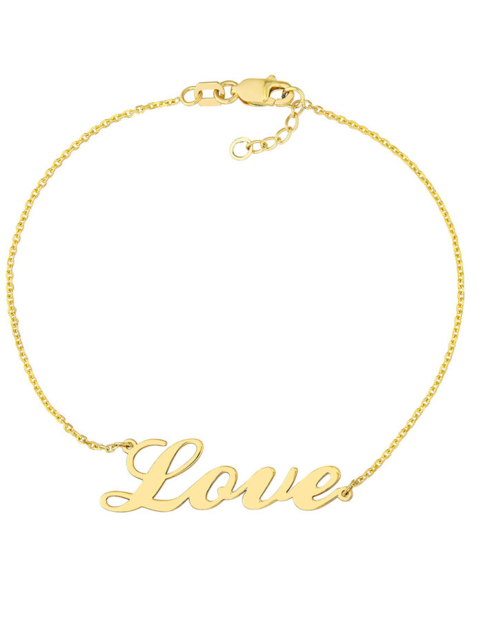 Cursive Love Adjustable Bracelet - 14K Yellow Gold Cable Chain - by Dazyle