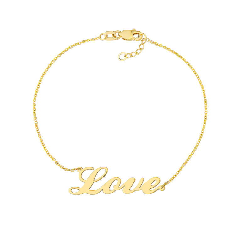 Cursive Love Adjustable Bracelet - 14K Yellow Gold Cable Chain - by Dazyle