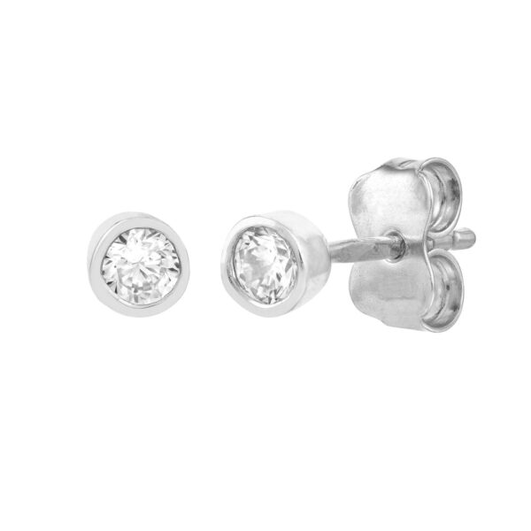 CZ Bezel Stud Earrings 14K White Gold 3mm - by Dazyle