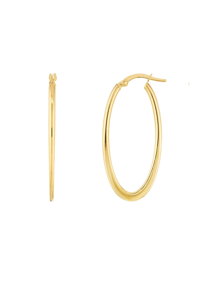 14K Yellow Gold Lightweight Oval Hoop Earrings - Hinge Closure - by Dazyle