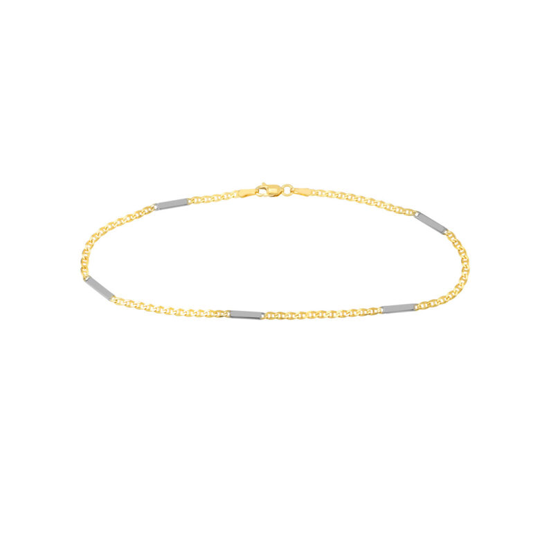 Two-Tone Mariner Chain Anklet with Staple Bars - 14K Yellow & White Gold 9.5 Inch - by Dazyle