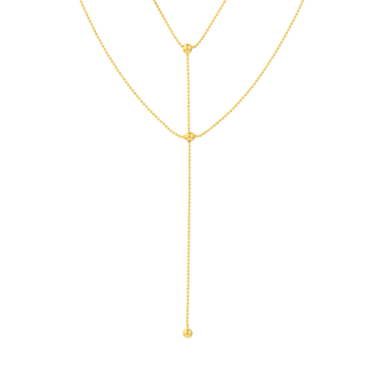 Two-Stranded Connecting Bead Dangle Necklace - 14K Yellow Gold 17-inch Cable Chain - by Dazyle - Image 3