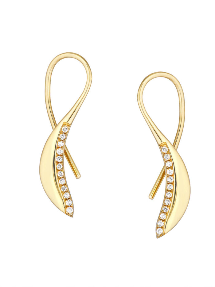 Diamond-Lined Wire Threader Earrings - 14K Yellow Gold - by Dazyle