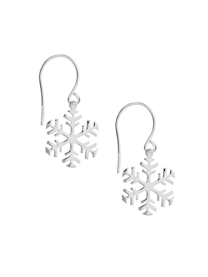 Polished Snowflake Earrings on Fish Hook - 14K White Gold - by Dazyle