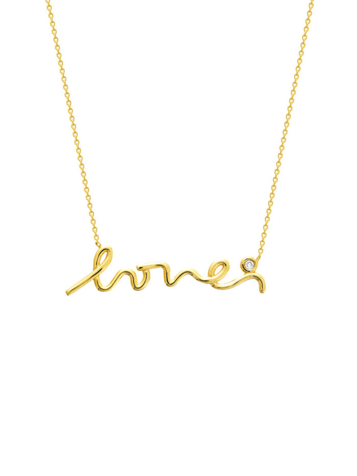 Cursive Love Diamond Adjustable Necklace - 14K Yellow Gold 16-18 Inch - by Dazyle