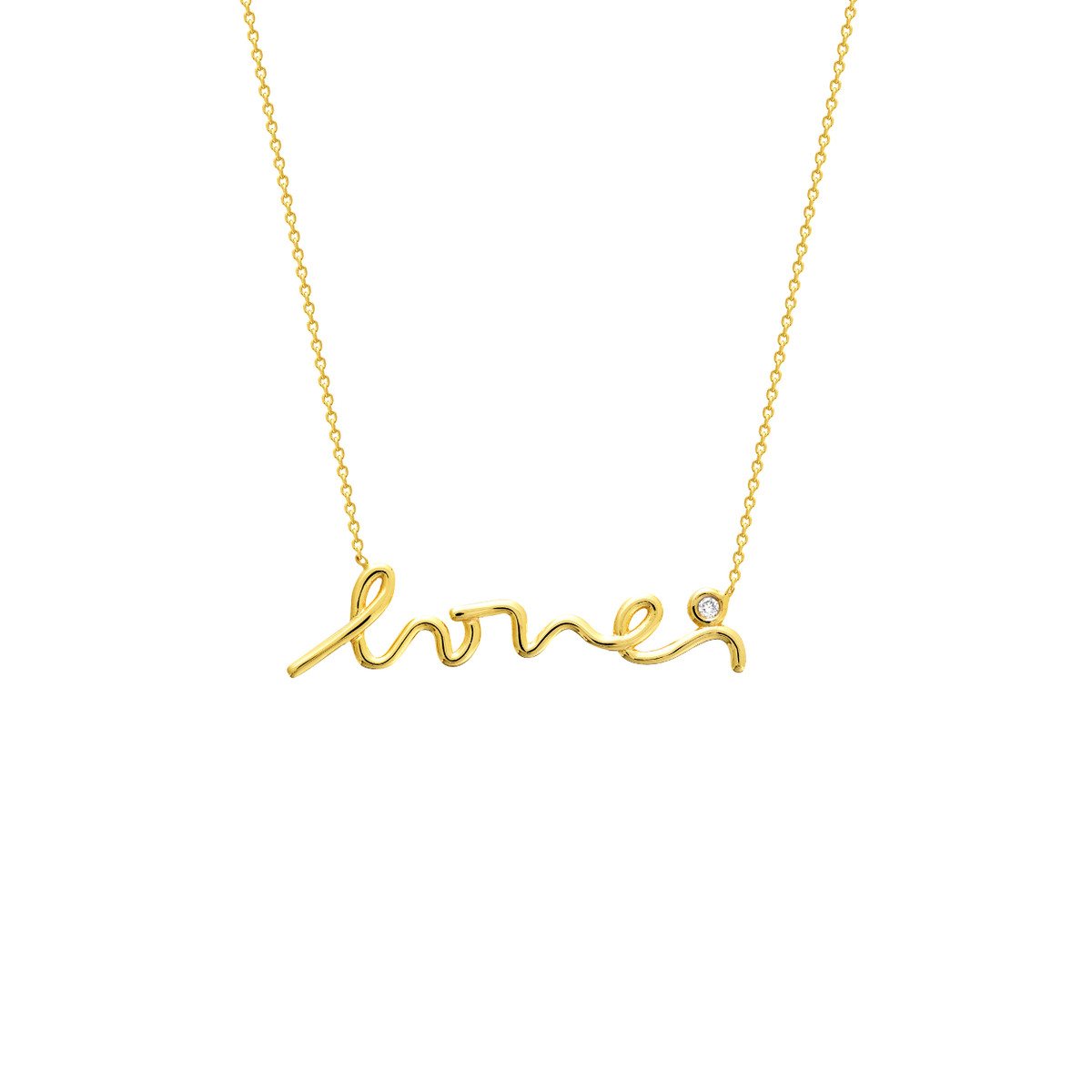 Cursive Love Diamond Adjustable Necklace - 14K Yellow Gold 16-18 Inch - by Dazyle