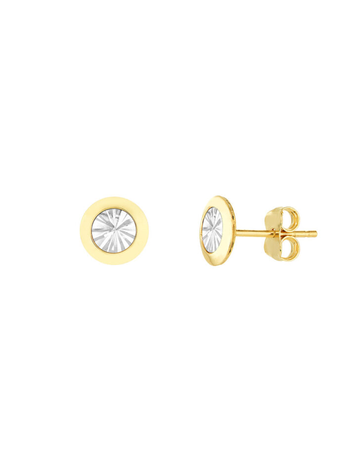 Diamond-Cut Circle Stud Earrings - 10K Yellow & White Gold - by Dazyle