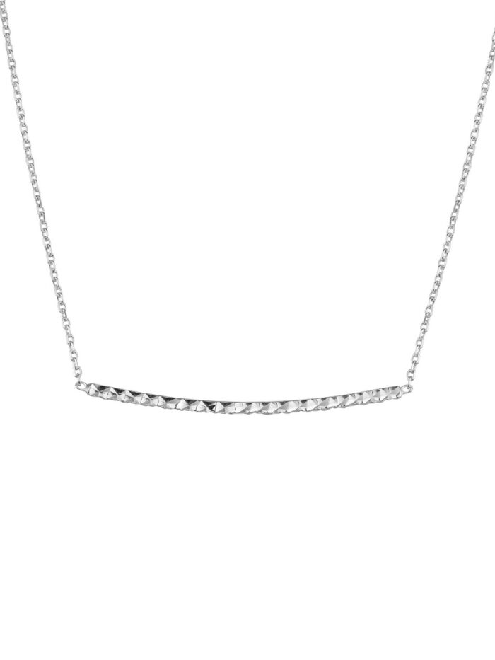 Sterling Silver Curved Diamond-Cut Bar Necklace Adjustable Cable Chain - Sterling Silver - 18 inch - by Dazyle