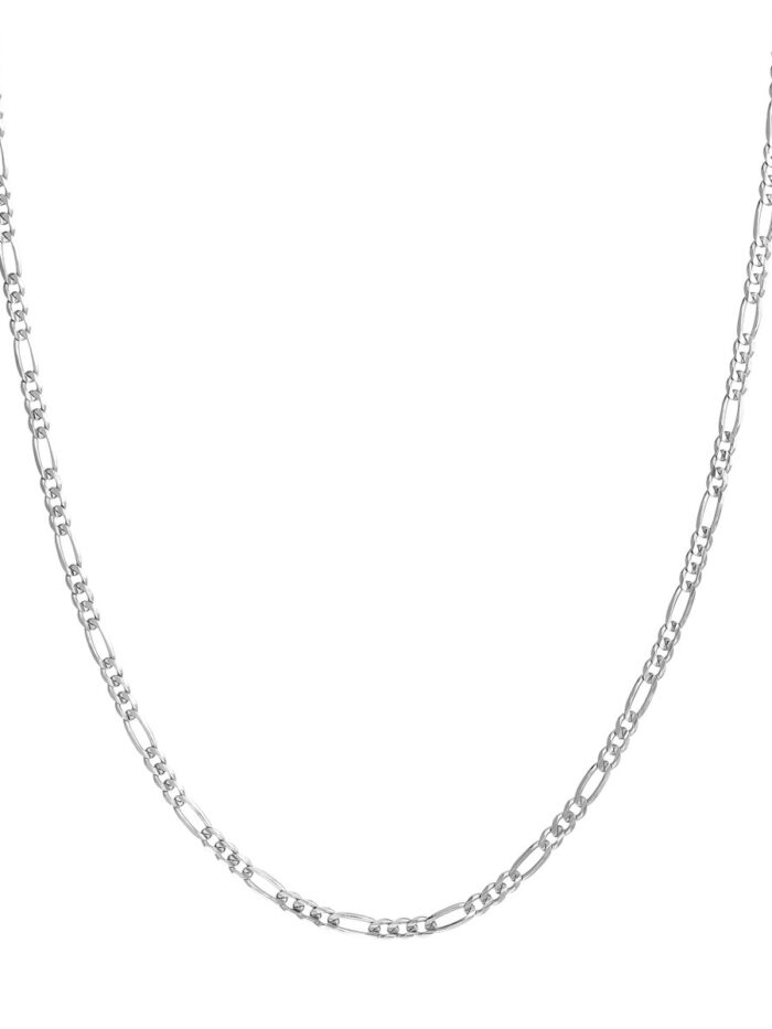Sterling Silver Chain 3.2mm Width Concave Figaro Design Rhodium-Finished Lobster Closure - Sterling Silver 16-inch - by Dazyle