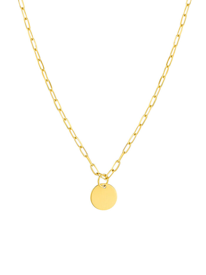 Dangle Disk Paper Clip Necklace - 14K Yellow Gold 18-Inch - by Dazyle