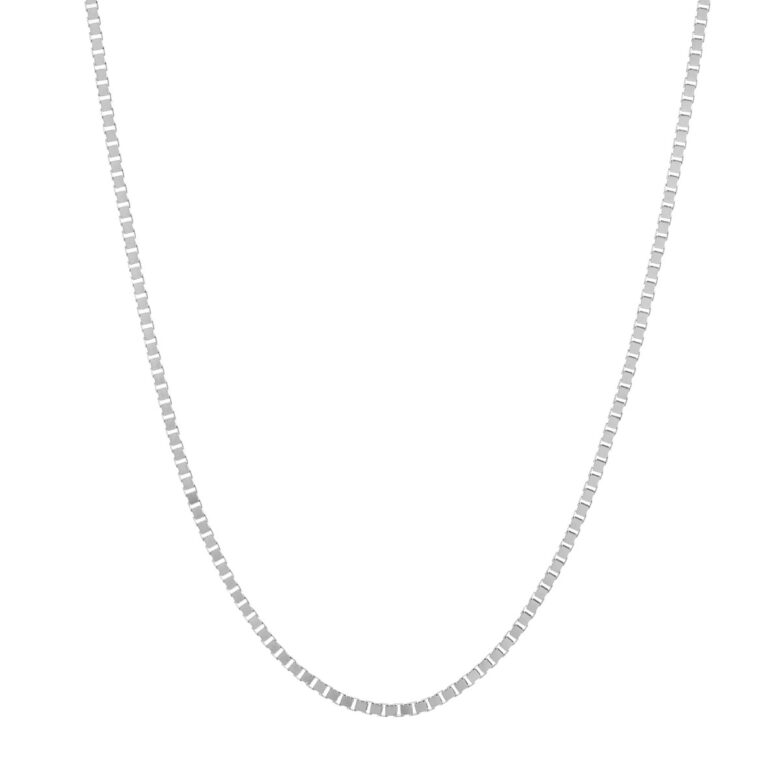 0.96mm Box Chain Necklace with Slider Bead - 10K White Gold, 22 Inches - by Dazyle