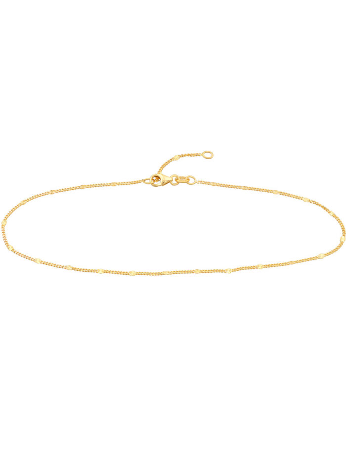14K Yellow Gold Diamond-Cut Stations Curb Chain Anklet - Adjustable 9-10 inch - by Dazyle
