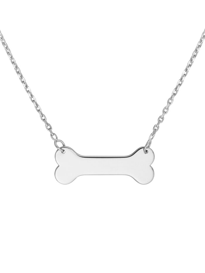 Sterling Silver Engravable Dog Bone Pendant Necklace - Adjustable 18 Inches - by Dazyle