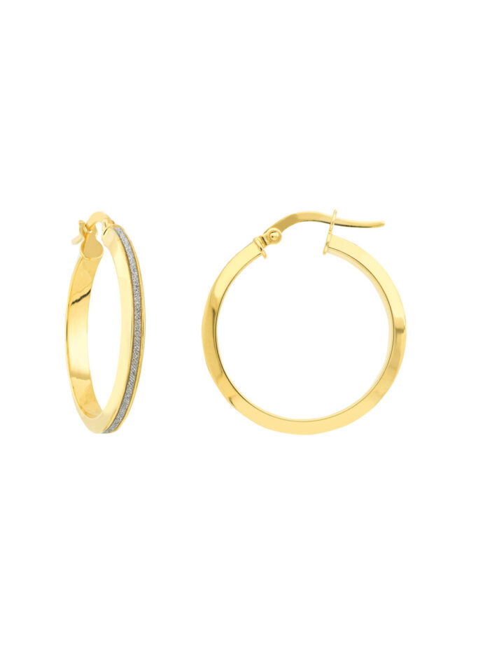 10K Yellow Gold 3mm x 20mm Sparkle Hoop Earrings - Earrings - by Dazyle