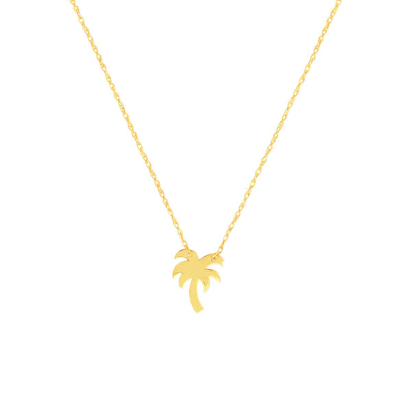 Mini Palm Tree Pendant Necklace - 14K Yellow Gold Adjustable Cable Chain - 18-inch - by Dazyle