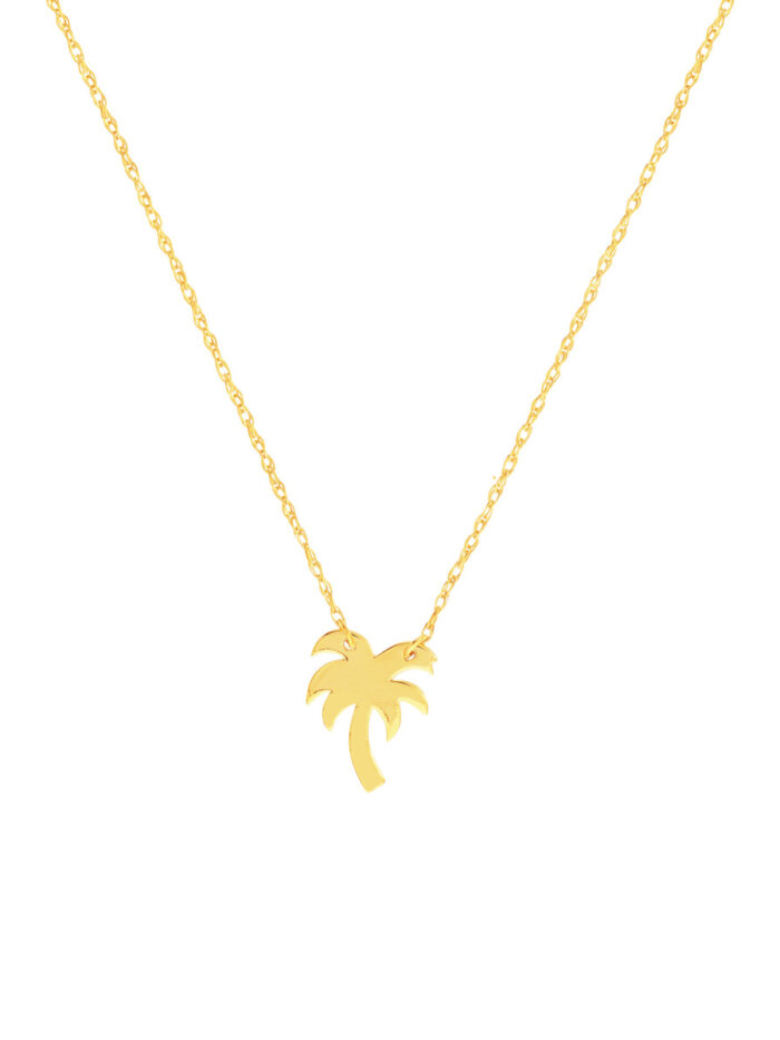 Mini Palm Tree Pendant Necklace - 14K Yellow Gold Adjustable Cable Chain - 18-inch - by Dazyle