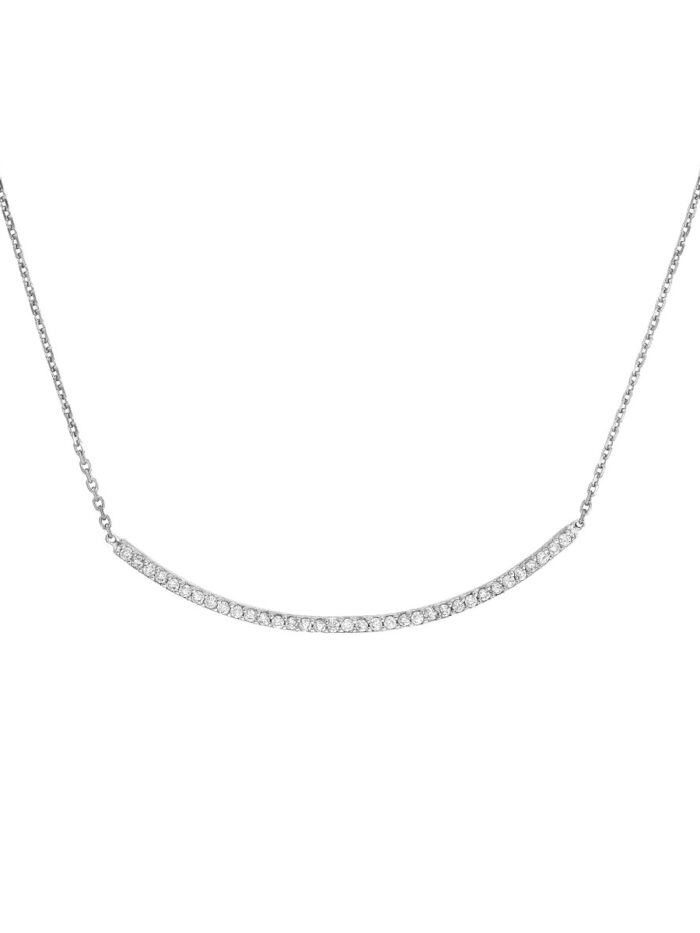 Sterling Silver Curved CZ Bar Adjustable Necklace - Sterling Silver - 18 inches Adjustable - by Dazyle