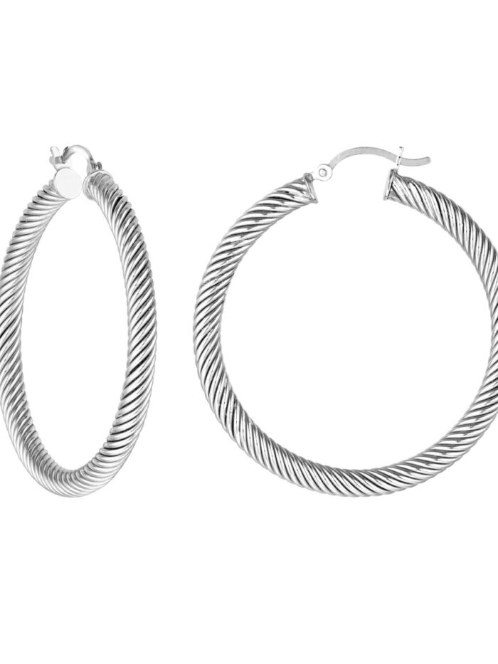 Sterling Silver Twist Hoop Earrings - Rhodium Plated - by Dazyle