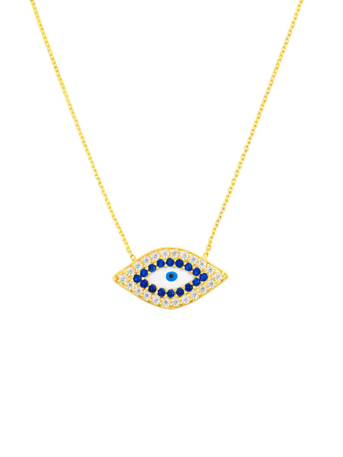 CZ-Lined Evil Eye Adjustable Necklace - 14K Yellow Gold - by Dazyle