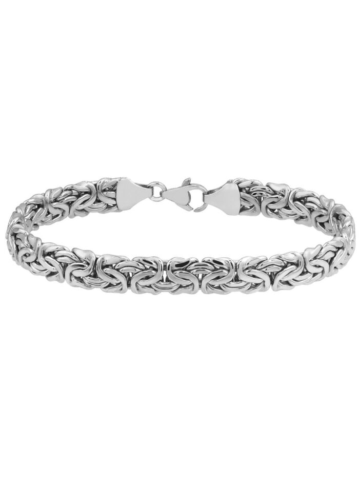 Sterling Silver Byzantine Chain Bracelet - Fancy Cast Lobster Lock - 7.5 Inch - by Dazyle