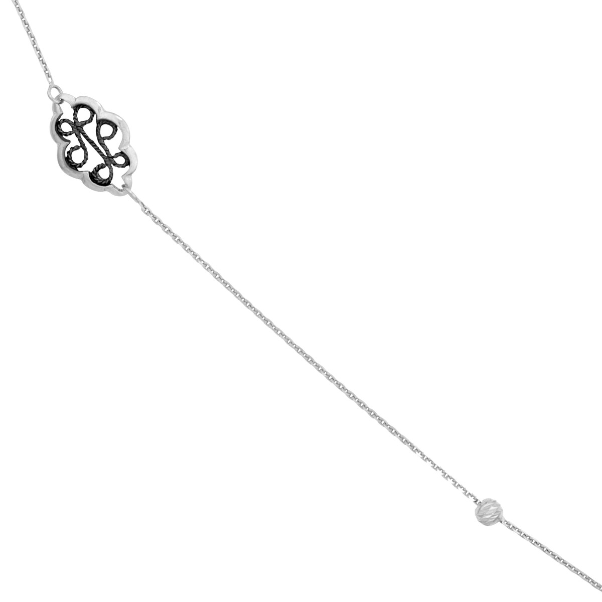 White/Black Filigree Station Long & Love Necklace - Sterling Silver - 36 Inch - by Dazyle - Image 2