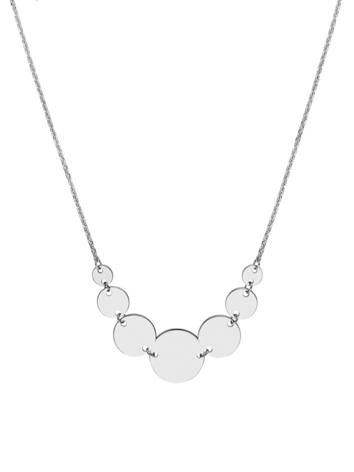 Graduated Disc Station Adjustable Necklace - 14K White Gold - Snake Chain - Lobster Closure - by Dazyle
