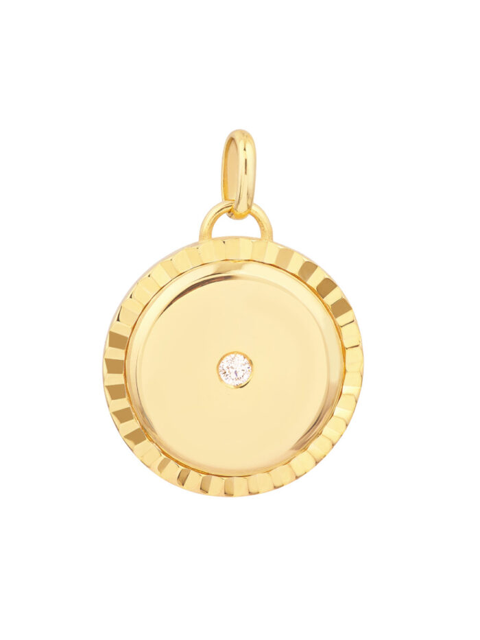 1/20ctw Diamond Round Pendant - 14K Yellow Gold - by Dazyle