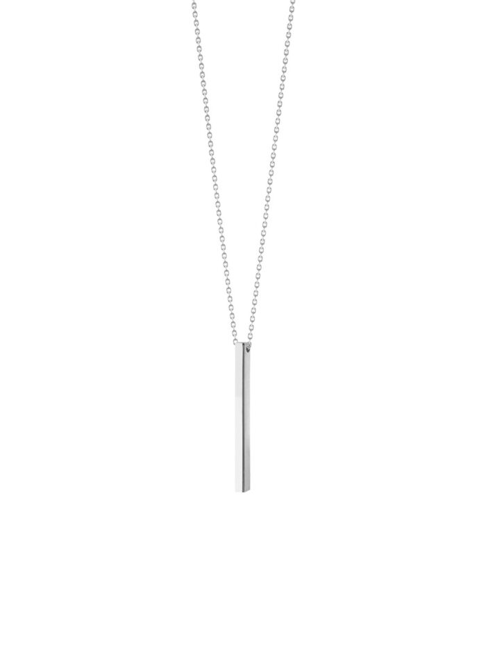 Engraved Cube Adjustable Necklace - 14K White Gold 18 Inch - by Dazyle