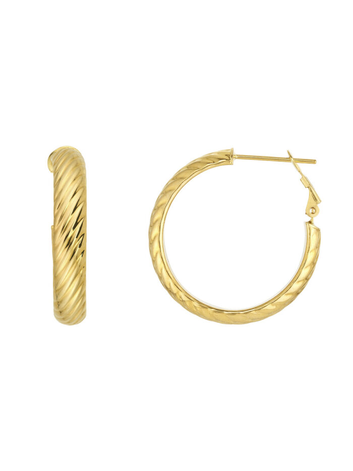 Textured Hoop Earrings with Omega Back 14K Yellow Gold - by Dazyle