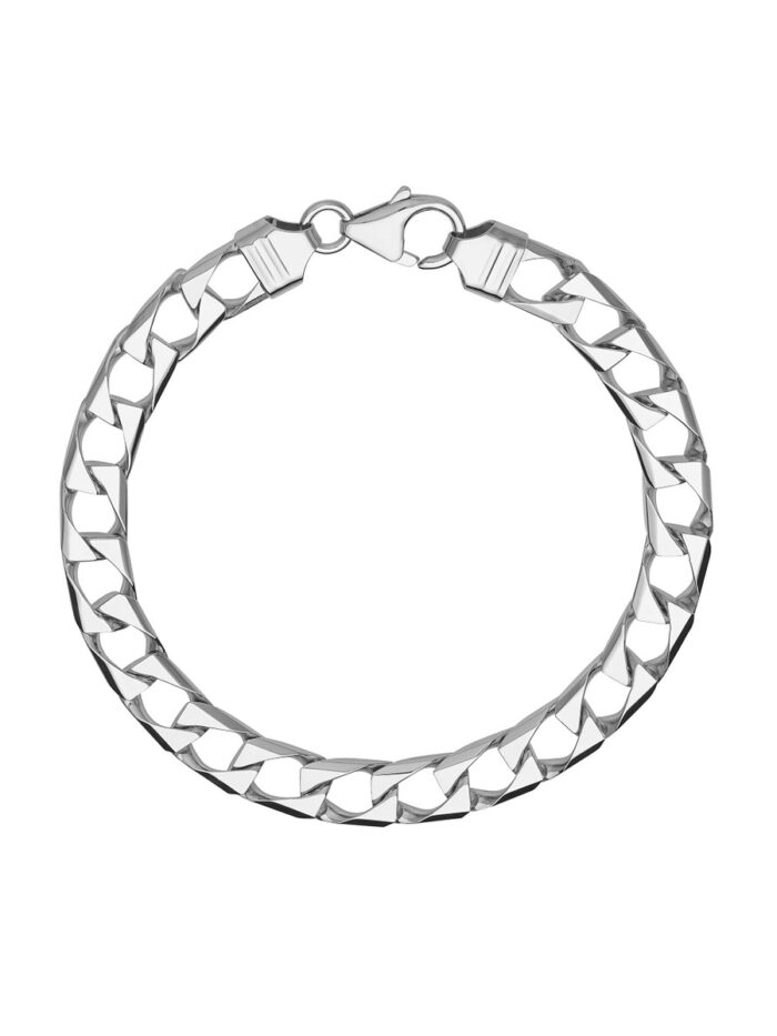 11.7mm Square Curb Bracelet - Sterling Silver 8.5 inch - by Dazyle